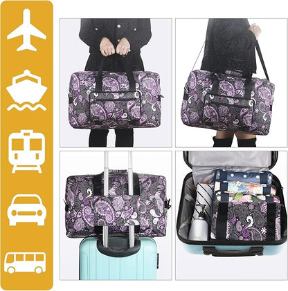 F.FETIVIN Weekender Bag Carry On Travel Duffle Medium Overnight Bag for Women(Purple Paisley)