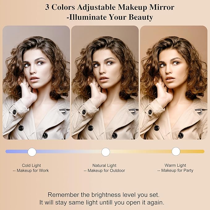 SJD Travel Makeup Bag with LED Mirror, Portable Cosmetic Case Organizer with Lighted Mirror, Waterproof Makeup Case for Cosmetic Brush Holder Storage, Black Toiletry Bag for Women Gift