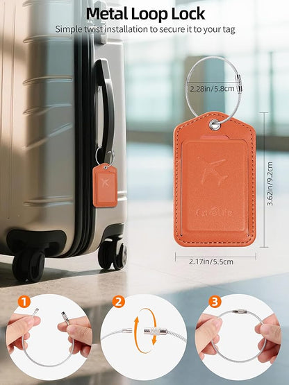 Luggage Tags, Works with Apple Find My, Smart Luggage Tag for Suitcases, Leather Bag Tag for Travel, Suitcase Tag with Privacy Flap, Anti-Lost Luggage Tracker, Travel Essentials, Rechargeable, Orange