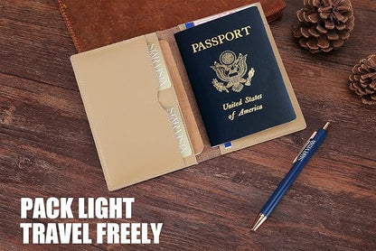 STAR VISTA Albatross Leather Travel Passport Holder, Minimalist Design, Calfskin Leather Case for Women and Men - Slim Passport Wallet, Bifold, RFID Blocking, Ivory