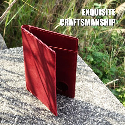 STAR VISTA Albatross Leather Travel Passport Holder, Minimalist Design, Full Grain Leather Case for Women and Men - Slim Passport Wallet, Bifold, RFID Blocking, with AirTag Holder, Crimson Red