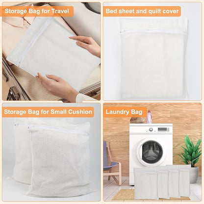 4-Piece White Large Durable Organic Cotton Mesh Laundry Bags with Sturdy Zippers and Breathable Mesh are Delicate Laundry Bags for Underwear, Clothes, Pants and Socks