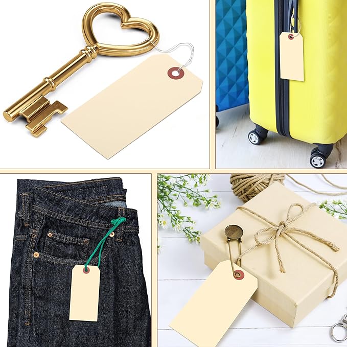 1000 Pcs Blank Manila Shipping Tags with Wire 2 3/4" x 1 3/8" Paper Hang Luggage Price Asset Gift Label Key Tags (Yellow)