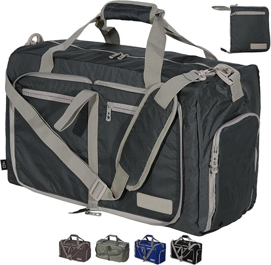 LEGEND 40L Foldable Duffle Bag for Travel - Packable Duffle Bags w/Shoe Compartment - Tear Resistant Collapsible Duffel Bags for Traveling - Lightweight Folding Duffel Bag for Men & Women -Dark Gray
