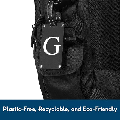 Premium 3-Layer Aluminum Luggage Tags by Fortuna - Easy to Claim, Laser-Engraved, Plastic-Free, and Eco-Friendly Luggage Tag Holders, 2-Pack, Black (G)