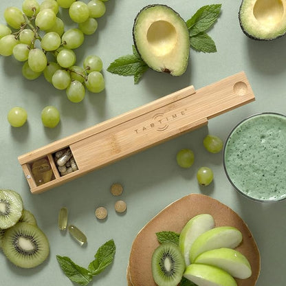 Bamboo Weekly Pill Organizer - 7 Day Wood Tablet Box - Ideal Aesthetic Pill Organizer for Vitamins or Supplements