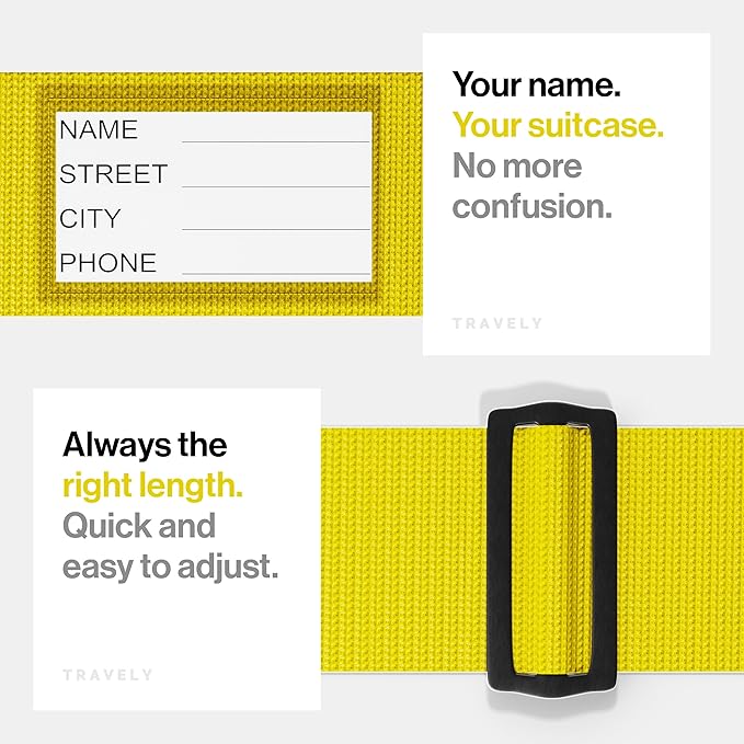 TRAVELY Luggage Straps - Particularly conspicuous & Secure - Incl. 4 Name Tags - Luggage Strap Ideal crosswise - [Set of 4]