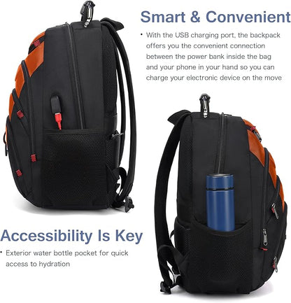 Boavan Laptop Backpack for men, 15.6 inch Laptop Bag with USB Port, Waterproof Travel Work Backpack Purse, Anti-Theft Teacher Nurse Doctor Casual Bookbags Office Business backpack，Deep Orange Black