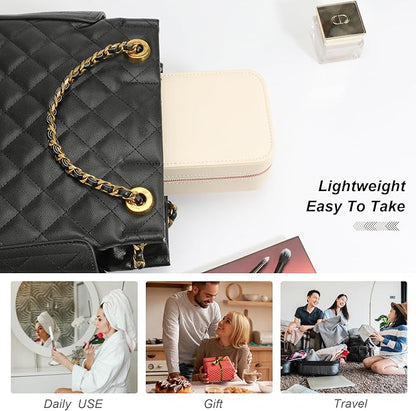 Travel Jewelry Case, Small Jewelry Organizer Box Portable Jewellery Box for Rings Earrings Necklaces Bracelets, Beige C