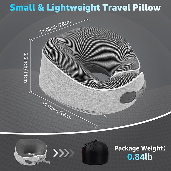 Travel Pillows for Airplanes Ergonomic Memory Foam Neck Pillow for Travel - 360° Head & Neck Support for Sleeping on Flights, Cars, Trains & Office (Gray-1)