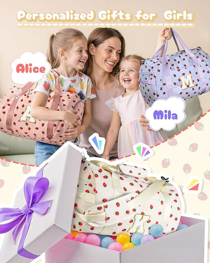 Christmas Gift-Teen Girl Gifts Trendy Stuff, Girls Gym Bag, Kids Personalized Weekend Duffel Bags with Shoe Compartment, Travel Tote with Makeup Bag, Birthday Gift for Grandkids (Letter A)