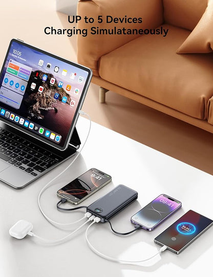 12000mAh Ultra-Portable-Charger-Power-Bank with Built in Cables&AC Wall Plug,PD20W USB-C Fast Charging Cell Phone Charger Battery Pack,LED Display Travel Battery Bank for All iPhone,Samsung,Android