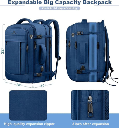 60L Big Capacity Carry On Laptop Backpack Large Travel Backpack for Men, Expandable Water Resistant Overnight Weekender Luggage Gym Daypack Rucksack Traveling Backpack, Traveler Gifts, Blue