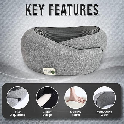 Travel Neck Pillow 100% Memory Foam, Ergonomic 360° Support Pillow for Flights, Car, Office & Train, Breathable Travel Essentials for Adults & Kids, Neck Pain Relief, (GREY)