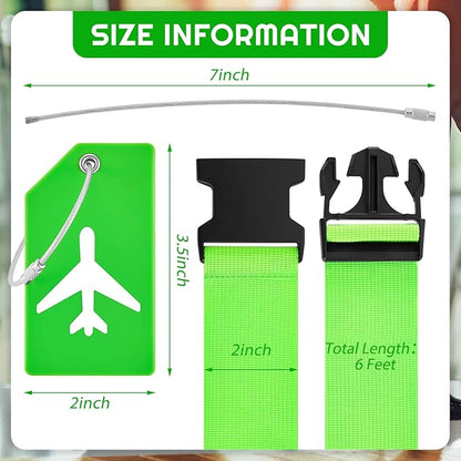 Weewooday 8 Pcs Luggage Straps Suitcase Tags Set for TSA Approved, 4 Travel Adjustable Suitcase Belt, 4 Silicone Luggage Tags with Name ID Card Travel Accessories(Fluorescent Green,Airplane)