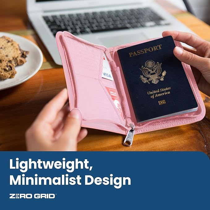 Passport Holder & Travel Wallet with RFID Blocking - Premium Document Organizer Case for Men and Women - Holds Passports, Cards, Tickets, ID, Cash - Compact Zippered Wallet - Rose