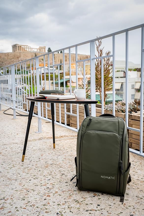 NOMATIC 14L Travel Pack - Water Resistant Laptop Bag - TSA-Ready Expandable Backpack (Olive)