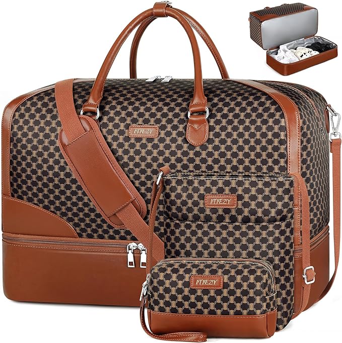 Weekender Bag for Women, Travel Duffel Bag Carry On Overnight Bag with Shoe Compartment Large Nylon Travel Weekend Tote Bag