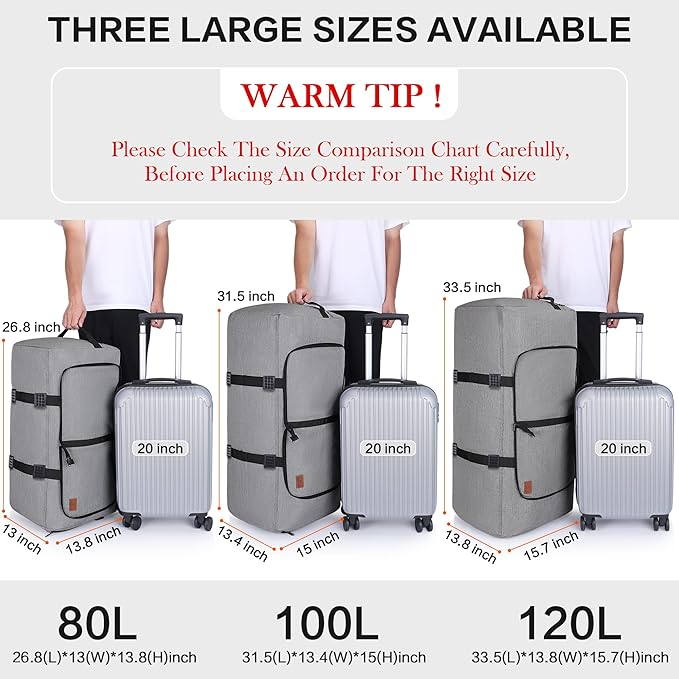 80L Duffle Bag for Travel, Large Foldable Waterproof Travel Duffel Bags Weekender Overnight Bag for Men and Women with Shoe Compartment (Gray)