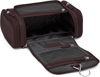 Leatherology Brown Small Hanging Toiletry Kit – Compact Leather Travel Organizer with Interior Zip Pockets, Mesh Pouches & Hanger | Full-Grain Leather Toiletry Bag for Men & Women