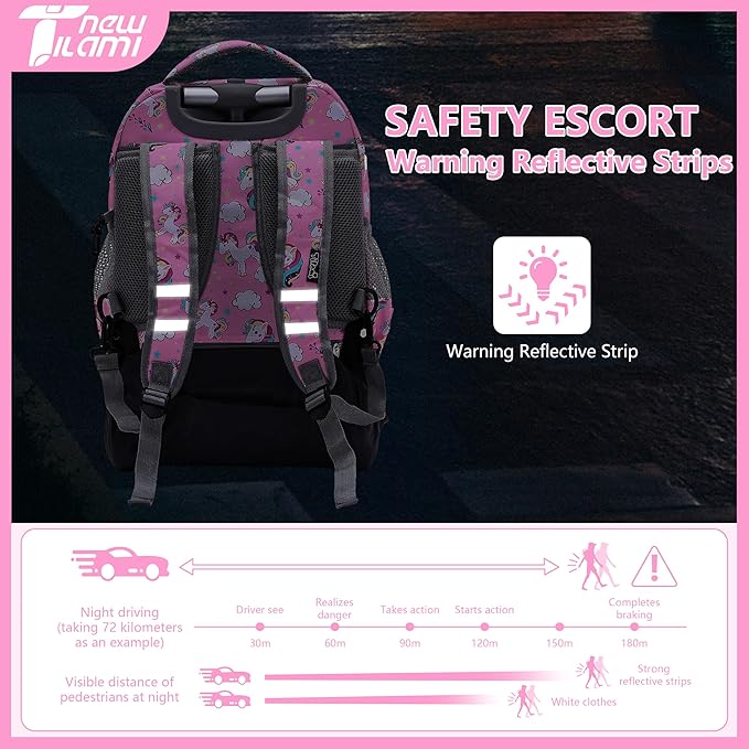 NEW TILAMI Rolling Backpack 16 Inch Wheeled Laptop Backpack with Wheels for Girls Boys School, Cute Unicorn
