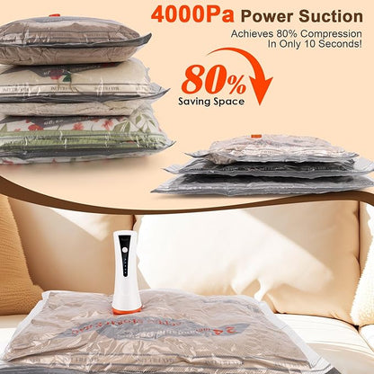 Travel Vacuum Bags with Pump - 15 Pack Space Saver Bag for Travel & Home, Clothes, Bedding, Blankets, Seasonal Storage
