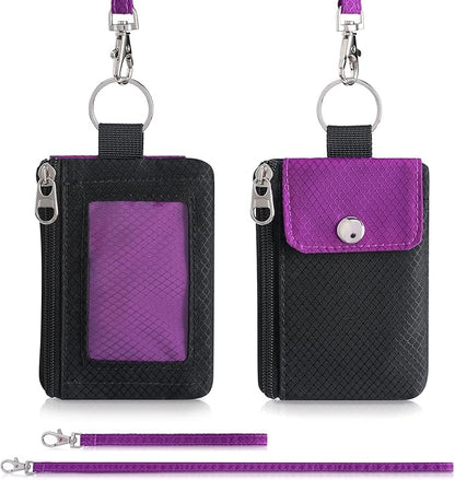 Minimalist Wallet For Mens Womens, Keychain RFID Blocking Zipper Small Wallet with ID Window 2 Lanyards,Water Resistant Travel Cash Card Coin Case Boys Girls