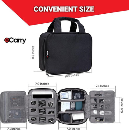 Electronics Organizer Case - Multi-Layer Full Flat Opening With Compartments and Pockets - Cord Organizer for Accessories, Cables, Electronics Travel