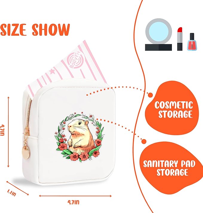 Capybara Mini Makeup Bag, Capybara Gift For Women Girls, Cute Portable Zipper Pouch Cosmetic Bag For Teen Girls Kids, Small Storage Bag For Sanitary Pad, Period napkin bag!