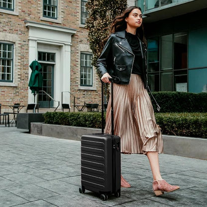 NINETYGO Luggage Sets 2 Piece, Carry On Luggage Airline Approved, Large Checked Luggage with Spinner Wheels, Lightweight, Hard Shell PC Suitcase Sets, TSA Approved, 20in/28in (Black, Rhine Basic)