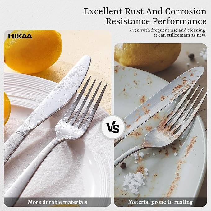 HIKAA 30PCS Matte Handle Silverware Set for 6, Stainless Steel Flatware Set, Modern Design Cutlery Set for Home/Hotel/Wedding, Dishwasher Safe