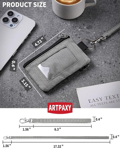 Minimalist Wallet For Mens Womens, Keychain RFID Blocking Zipper Small Wallet with ID Window 2 Lanyards,Water Resistant Travel Cash Card Coin Case Boys Girls