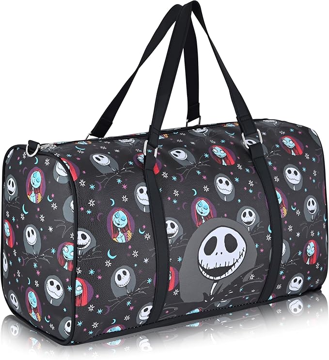 Disney Nightmare Before Christmas Travel Bag, Duffle Bag, Overnight Bag, Weekender Bag | Mini 16 Inch Leather Jack Skellington Classic Premium Travel Duffle Bag for Women, Men, Adults