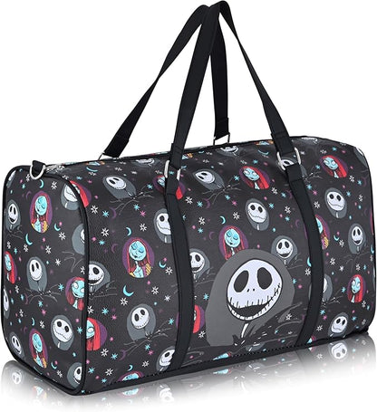 Disney Nightmare Before Christmas Travel Bag, Duffle Bag, Overnight Bag, Weekender Bag | Mini 16 Inch Leather Jack Skellington Classic Premium Travel Duffle Bag for Women, Men, Adults
