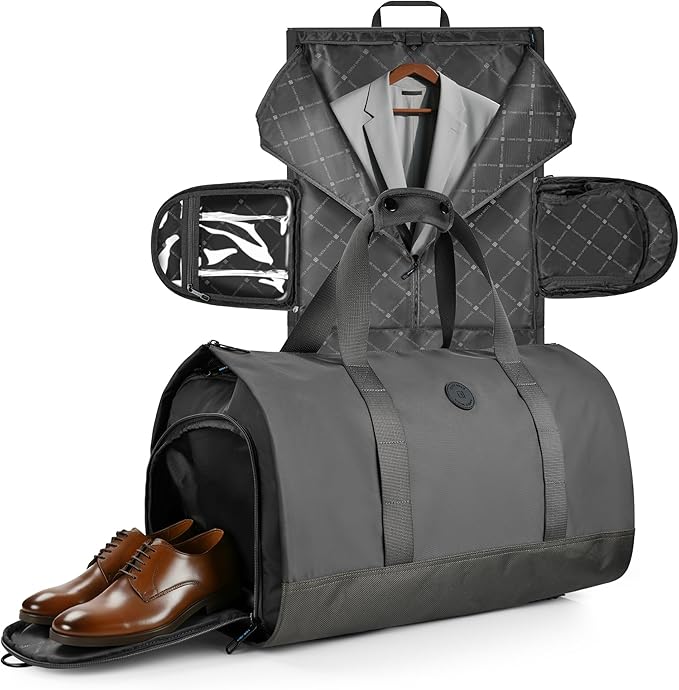 travel inspira Convertible Garment Bag for Travel, Carry On Garment Duffle Weekender with Extended Shoe Compartment & Shoulder Straps, 2 in 1 Waterproof Hanging Suitcase Suit Bag