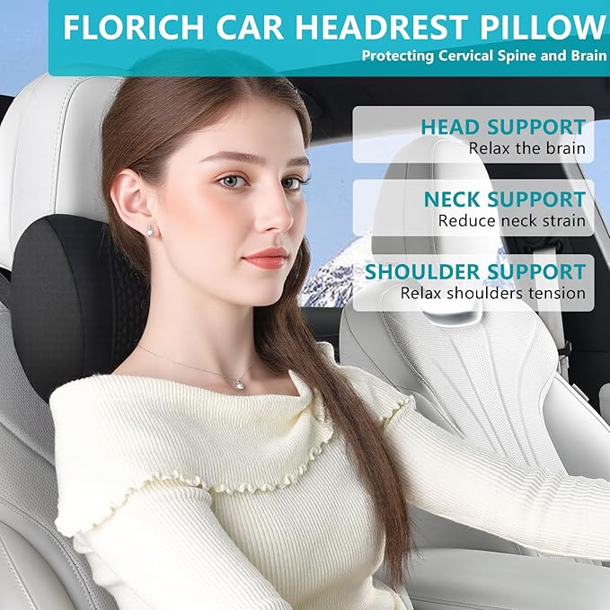 FLORICH 3 PCS Seat Cushion for Carseat Lumbar Support Pillow Car Neck Headrest Pillows Memory Foam Gel Memory Foam Massage Point Seat Pads Pressure Relief Back Cushion for Office Chair(Black)