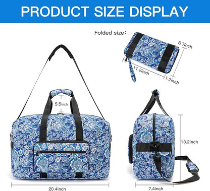 F.FETIVIN Weekender Bag Carry On Travel Duffle Bag Medium Overnight Bag for Women (Blue Paisley)