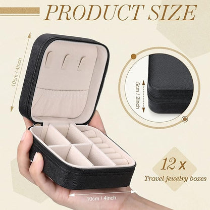 Yinkin 12 Pcs Mini Travel Jewelry Case Bridesmaid Proposal Gift Boxes, Small PU Leather Earring Organizer, Bulk Travel Accessories Portable Jewelry Holder(Black)