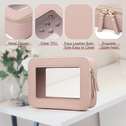 Pinkmik Clear Makeup Bag for Women Waterproof Travel Cosmetics and Toiletries Case Portable Makeup Oaganizer Bag Clear Car Bag with Zipper (Pink, M)