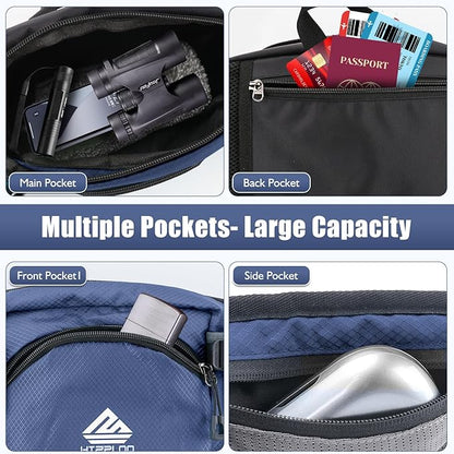 Fanny Pack Waist Bag with Water Bottle Holder for Men Women Running Hiking Travel Dog Walking Workout Cycling Outdoor (Dark Blue)