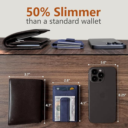 Airtag Wallet for Men- with Money Clip Gift Boxed, Magnetic Closure Slim Genuine Leather Front Pocket Wallet, 4.1"x 2.8", RFID Blocking
