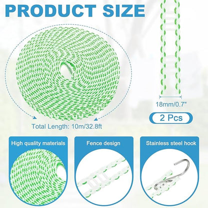 uxcell 2 Pcs Portable Travel Clothesline, 32.8ft Clothes Line Outdoors Travel Hanger Foldable Clothesline Rope with Hooks for Camping Hotel Backyard Home Cruise Ship, Green