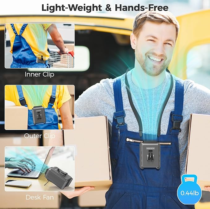 COMLIFE Portable Mini Waist Fan - Rechargeable Clip on Belt Wearable Body Fan, Max 20H Cooling, 5 Speeds 16000RPM Turbo Hands-Free Under-Shirt Neck Fan for Outdoor Jobsite Camping Traveling