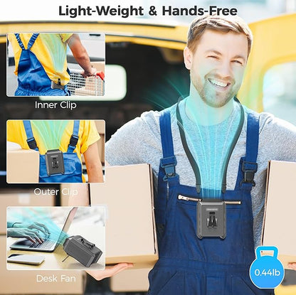 COMLIFE Portable Mini Waist Fan - Rechargeable Clip on Belt Wearable Body Fan, Max 20H Cooling, 5 Speeds 16000RPM Turbo Hands-Free Under-Shirt Neck Fan for Outdoor Jobsite Camping Traveling