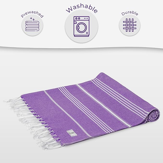 Turkish Beach Towel Soft & Compact Oversized (39" x 71") - Quick Dry, Versatile and Functional as Travel and Picnic Blanket, Pool and Bath Towel/Yoga Mat - Dark Lilac