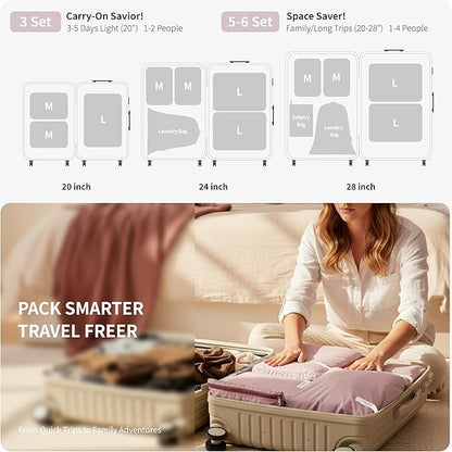 Cipway Compression Packing Cubes for Travel Ultralight Expandable Packing Organizers with Laundry & Toiletry Bag for Carry on Luggage (Mauve Pink 6 Set)