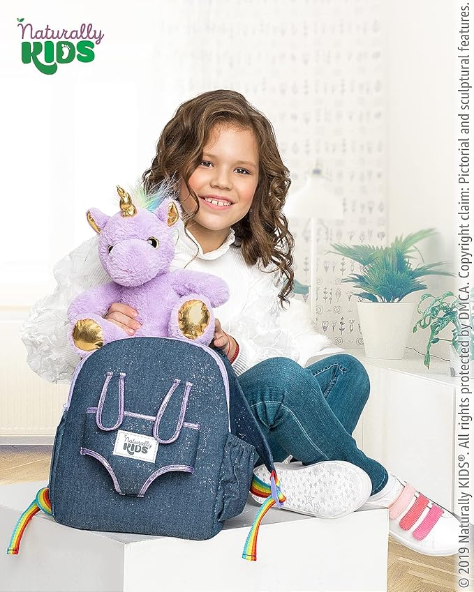 Naturally KIDS Medium Toddler Unicorn Backpack Age 3-9 (11’’h) w Detachable Purple Unicorn Toys for Girls Age 4-6, Gifts for 5 Year Old Girls