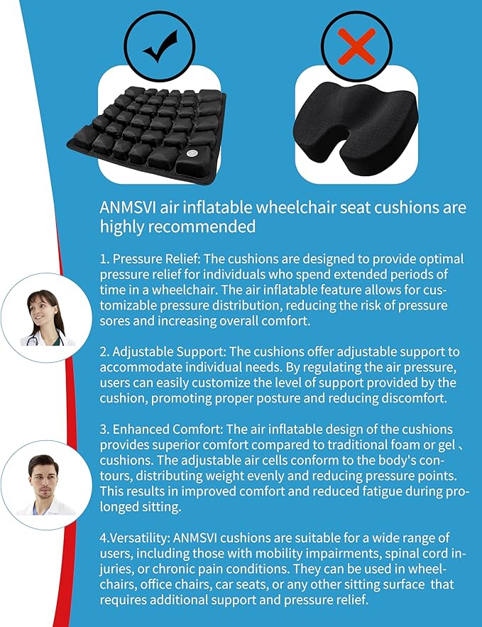 Inflatable Travel Seat Cushion with Built-in Pump & Carry Bag - Portable and Adjustable for use in Airplane, Car, Train, Truck, Office, Home - Coccyx, Sciatica, Tailbone Pain Relief (Black)