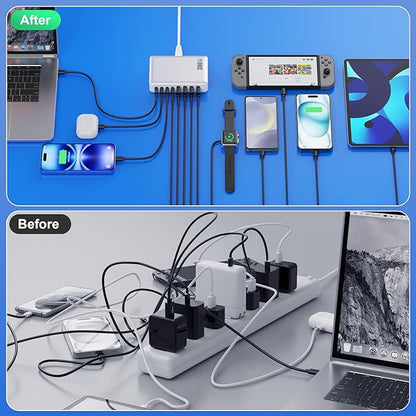 USB C Charger 300W USB C Charger Block 8-Ports GaN IV Fast Charging Station,PD 100W Laptop Charging Hub Wall Charge Adapter Compatible with MacBook/Air,DELL,Steam Desk,iPhone 16/15/14,Galaxy
