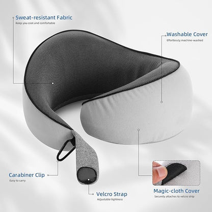 Travel Pillow, Memory Foam Neck Pillow Airplane for Long Flights, Portable Plane Cars Sleeping Travel Accessories with Eye Masks Earplugs (Black)